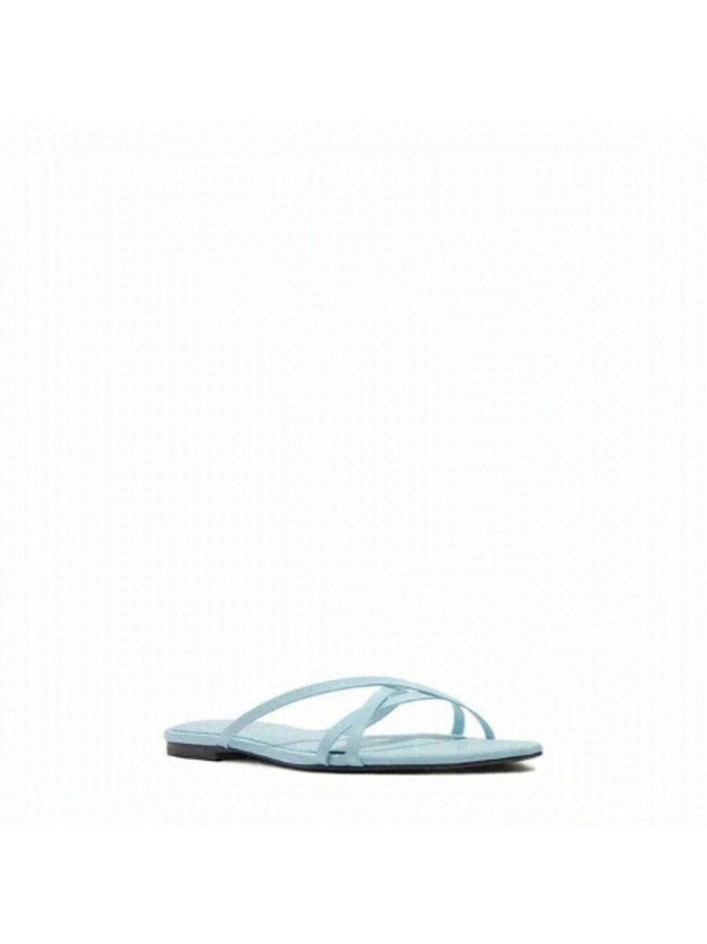 BLACK Suede Studio Women's Blue "Cassie" Sandals Calfskin Leather Flats